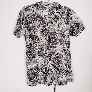 Classic Editions Women's Button Down Sheer Lace Blouse Shirt Leopard Size Medium